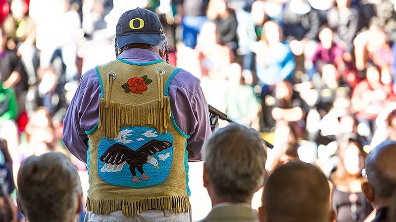 Native American speaker at rally