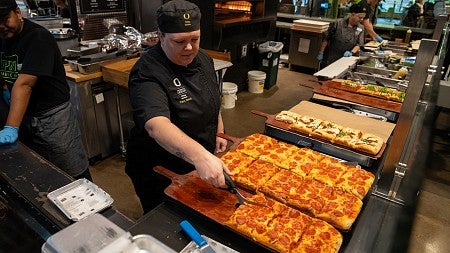 Terra Stock makes pizza at Hearth & Soul in Unthank Hall