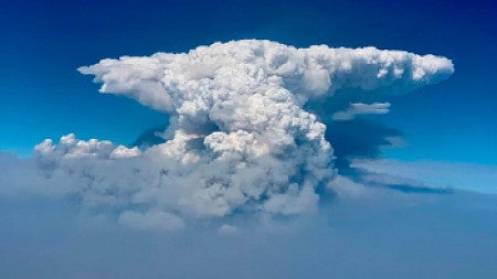 Pyrocumulus cloud, also known as a fire cloud, seen over the Bootleg Fire in southern Oregon on July 14, 2021. (Bootleg Fire Incident Command via AP)