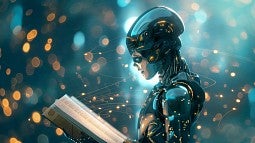 Illustration of robot reading a book