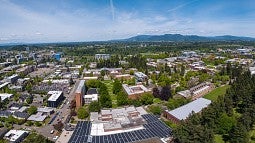 Aerial view of campus and surrounding community