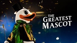 The Oregon Duck dressed up in costume with the text "The Greatest Mascot"