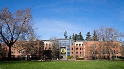 Lillis Business Complex near the Quad during winter