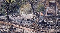 Remains of houses burned in Pacific Palisades fire