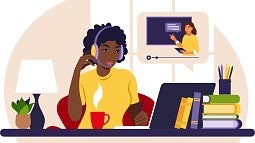 woman with headset taking online training