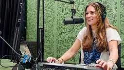 Podcast host Julia Boboc in the studio