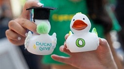 two white Ducks Give rubber ducks