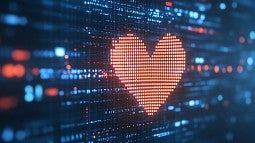 Computer code with LEDS in heart shape