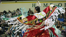 Keyen Singer, Miss Indigenous UO for 2023-24, danced for outgoing royalty at the 2024 Mother’s Day Powwow