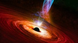 A column of energy emerges from a black hole in an artist rendering