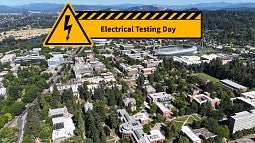 UO aerial with Electrical Testing Day logo