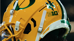 Close-up of a Ducks football helmet