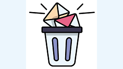 outlline drawing of envelopes dropping into a trash bin