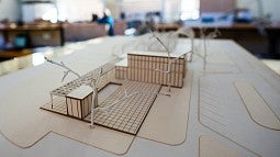 A model of a building in an architecture studio