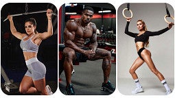 Three images of attractive, muscular fitness influencers