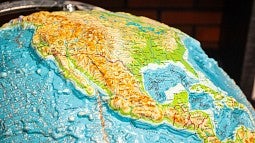 Globe showing west coast of US and Central America