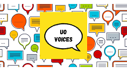 UO Voices series logo with word bubbles