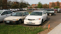 cars in University of Oregon parking lot (now closed, current site of Jaqua building)