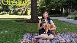 Idemaru and Rosie, a Cavalier King Charles Spaniel (Dustin Whitaker, University Communications)