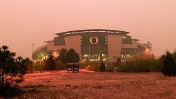 Smoke around Autzen Stadium