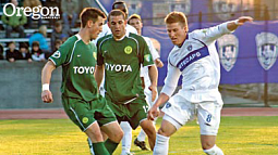Action during a game between the Portland Timbers and the Vancouver Whitecaps held at Swangard Stadium, Burnaby, British Colombia. Photograph by Jeffery Simpson