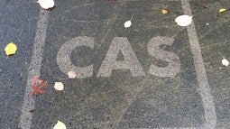 CAS logo etched in sidewalk