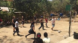 Children playing on the finished court.