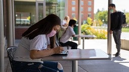 Students wearing masks while studying