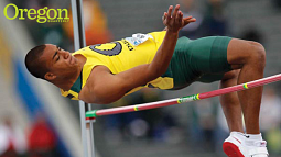 In his final appearance as a Duck, Ashton Eaton '10 becomes history's only three-time NCAA decathlon winner. Photograph by Kevin Clark, The Register Guard 