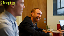 Oregon Daily Emerald publisher Ryan Frank '99. Frank is charged with leading the evolution of the organization from a traditional newspaper publishing enterprise to a multimedia endeavor. Photograph by Ivar Vong - Oregon Daily Emerald
