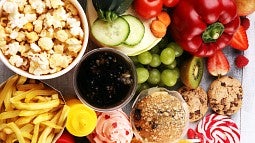 Healthy food next to junk food