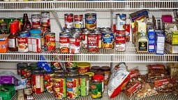 Canned food on shelves