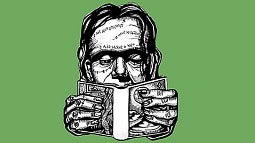 Frankenreads 2018 poster image with the Monster reading a book