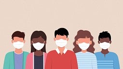 Illustration of a group of medically masked people