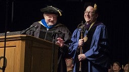 Chuck Lillis, chair of the UO Board of Trustees, with President Michael Schill