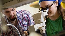 Student at microscope