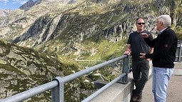 Mark Carey chats with Wilfried Haeberli, a glaciologist at the University of Zurich