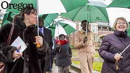 A delegation of 14 Gabonese representatives visited the UO in January 2014. Photograph courtesy University of Oregon Office of Communications - Max McDermott