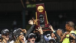 Women's track and field team celebration after national title, June 2015