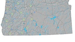 Map shows locations of seismic sensors in Oregon