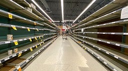 Empty store shelves in North Vancouver, BC, Canada