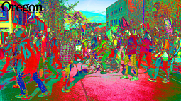 Protesters march along 13th Avenue in Eugene on February 17, 2013, following the student-organized Social Justice, Real Justice conference. Photograph illustration by Tim Jordan