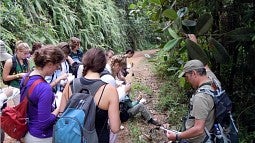 UO professor Peter Wetherwax with a class in Ecuador.