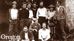 Group photo from CPS camp #56, Waldport, Oregon, July 25, 1943. Photograph courtesy Bruce Reeves Collection - Lewis and Clark College 