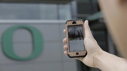 A smartphone snapshot of the new UO self-guided tour app.