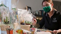 Susan Ordonez with care package materials
