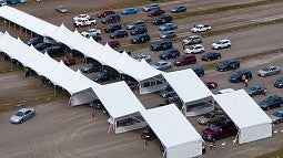 Aerial view of vaccine clinic at Autzen Stadium