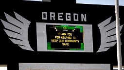 Autzen reader board with thank-you message