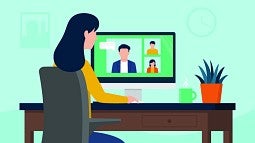 Cartoon stock image of woman taking a webinar