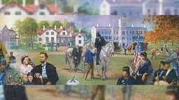 Mural with the Lincoln Cottage featured in the background; "View of the Soldiers' Home in Lincoln's Time" by William Woodward, 2007 